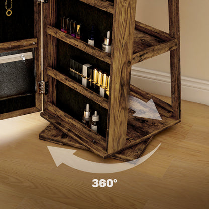 Draaibare Sieradekast – Sieradenkast – Sieradenbox – Jewelry Armoire – Sieradenkistje – Met Spiegel – Lockbaar – Compacte Opbergruimte Chestnut