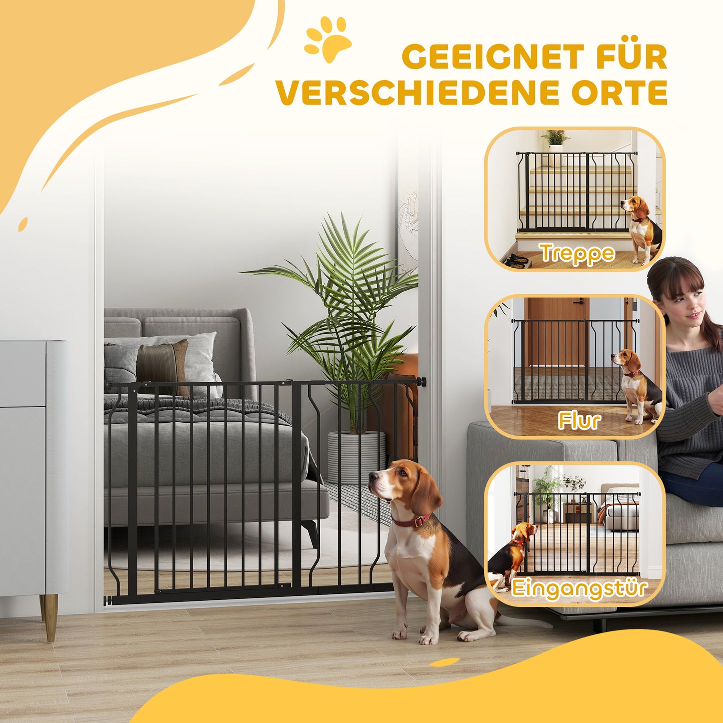 Veiligheidshekje Huisdier – Hondenhekje – Traphekje – Puppy Barrière – Verstelbaar Hek – Zwart – Stalen Frame – Klemmontage – 75-115x76 cm
