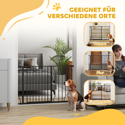 Veiligheidshekje Huisdier – Hondenhekje – Traphekje – Puppy Barrière – Verstelbaar Hek – Zwart – Stalen Frame – Klemmontage – 75-115x76 cm