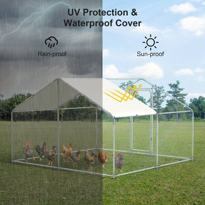 1pac Walk-in Chicken Coop for 20-40 Chickens, Large Metal Poultry Cage Run with Waterproof Cover, Outdoor Backyard Chicken House for Small Animals, Chicken Coop for Small Animals