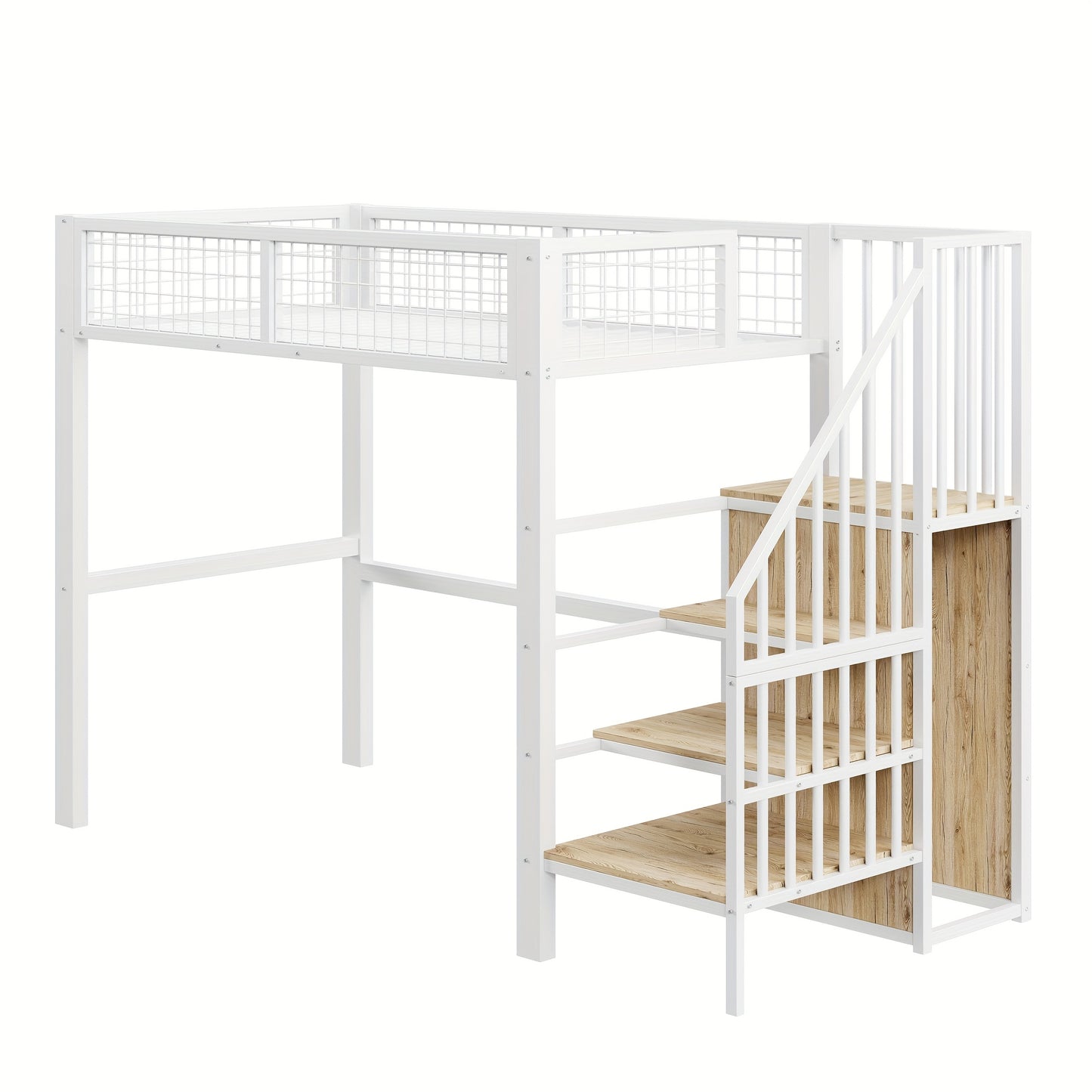 90*200 Loft Bed With Ladder With Iron And Storage Shelves