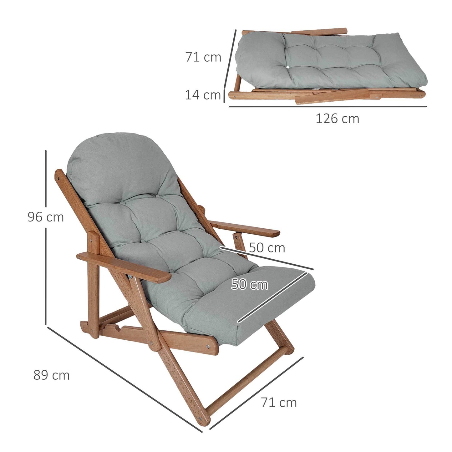 Loungestoel – Relaxstoel – Verstelbare Stoel – Klapstoel – Houten Stoel – Comfortabel Zitkussen – Massief Beukenhout