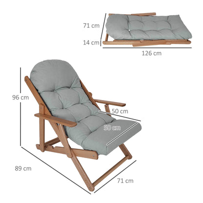 Loungestoel – Relaxstoel – Verstelbare Stoel – Klapstoel – Houten Stoel – Comfortabel Zitkussen – Massief Beukenhout