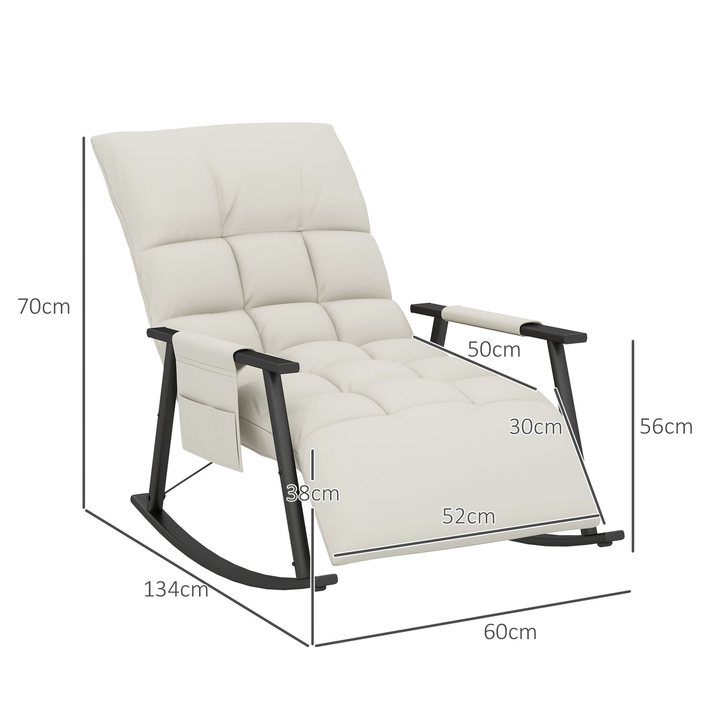 Schommelstoel – Relaxstoel – Voedingsstoel – Zitzakstoel – Lounge Stoel – Verstelbare Rugleuning – Verstelbare Voetsteun – Zacht Microfiber – Stalen Frame – Crèmekleur