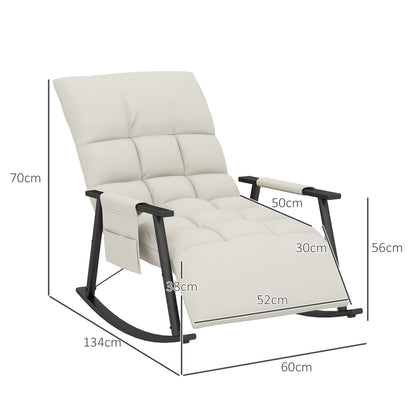 Schommelstoel – Relaxstoel – Voedingsstoel – Zitzakstoel – Lounge Stoel – Verstelbare Rugleuning – Verstelbare Voetsteun – Zacht Microfiber – Stalen Frame – Crèmekleur