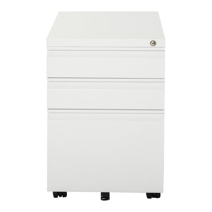 Rollcontainer – Bureaukast – Ladeblok – Kantoorcontainer – Archiefkast – Met 3 Lades – Wit Staal – Lockable – Met Wieltjes – 39x48x60 cm