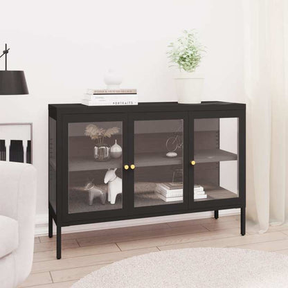 Dressoir – Sideboard – Opbergkast – Ladekast – Kast – Industrieel Design – 105x35x70 cm – Staal en Zwart Glas