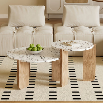 Bamboe Salontafel – Bijzettafel – Side Table – Balkon Tafeltje – Witte Set van 2 – Duurzaam Bamboo Materiaal – Geen Montage Nodig