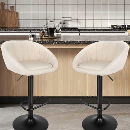 Barkrukken – Barstoelen – Barkrukken – Barstoelen Set – Keukenstoelen – 2 Stuks Linnen Bekleed – Zithoogte 90 cm – Zwart Stalen Frame – Art Deco Design – Stevig & Duurzaam