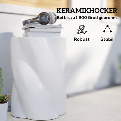 Keramische Tuinstoel – Tuinkruk – Bijzettafel – Voetenbank – Plantenstandaard – Wit – Weerbestendig – Draagvermogen 120 kg – Ø33x45 cm