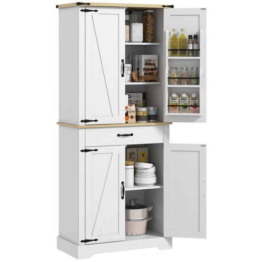 Buffetkast – Keukenkast – Opbergkast – Dressoir – Kast – Wit – 4 Deuren & Verstelbare Planken – Compacte Afmetingen 76,5x40x181 cm