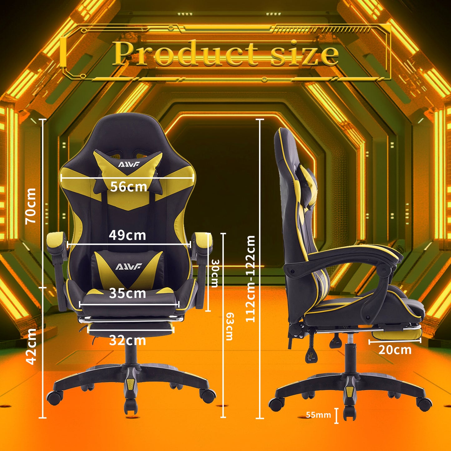 Gamingstoel – Gamestoel – Gaming Chair – Bureaustoel – Game Stoel – Ergonomisch – PU Leer – Verstelbare Rugleuning met Voetensteun – Lendensteun