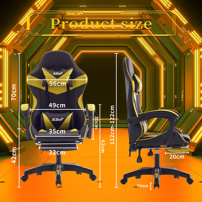 Gamingstoel – Gamestoel – Gaming Chair – Bureaustoel – Game Stoel – Ergonomisch – PU Leer – Verstelbare Rugleuning met Voetensteun – Lendensteun