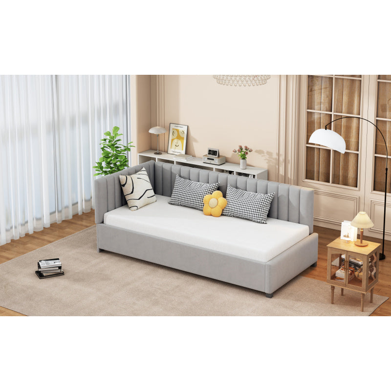 Bedbank – Slaapbank – Logeerbed – Sofa Bed – Bedmeubel – Velourse stof – Lattenbodem – 90x200 cm – Multifunctioneel design