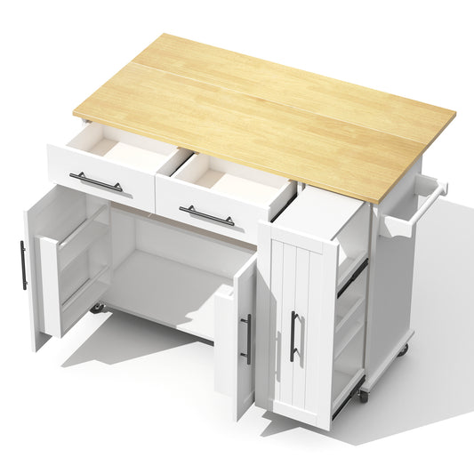 Keukenwagen – Keukentrolley – Keukenkar – Serveerwagen – Mobiele Keukenwagen – Uitklapbaar Werkblad 120x65 cm – 2 Lades & 3-laags Uitschuifrek – Wit