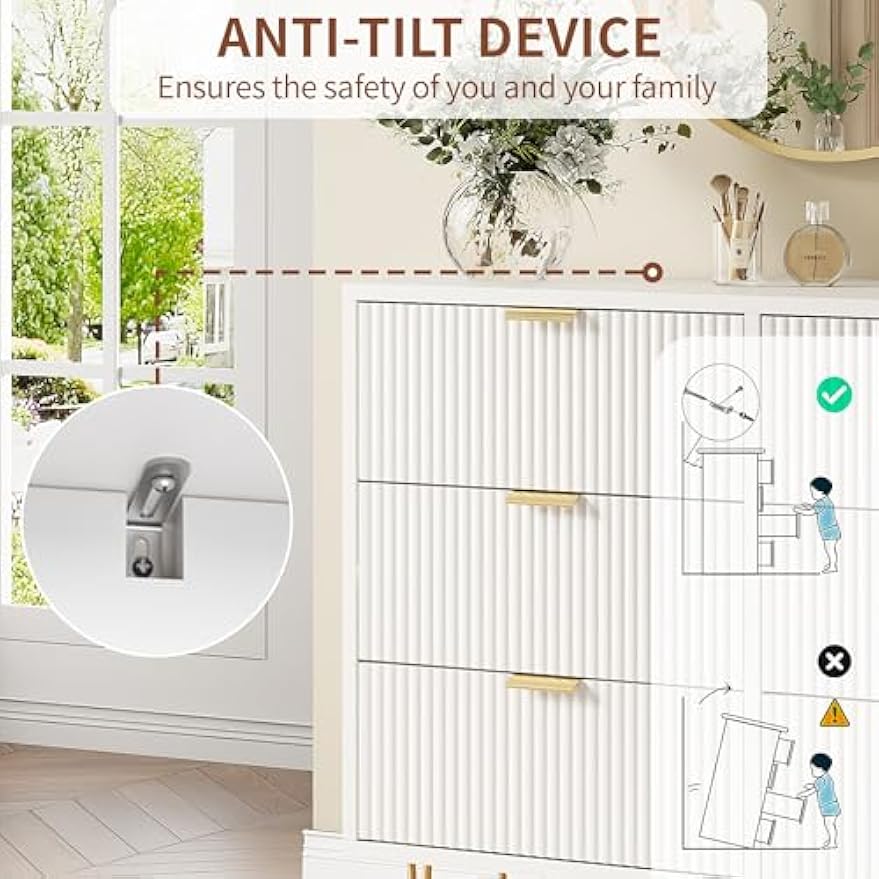 Witte Ladekast – Ladekast Met 4 Lades – Ladekast Opbergkast – Dressoir – Compact Meubel – 60x33x90 cm – MDF Met Gouden Details