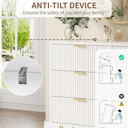 Witte Ladekast – Ladekast Met 4 Lades – Ladekast Opbergkast – Dressoir – Compact Meubel – 60x33x90 cm – MDF Met Gouden Details