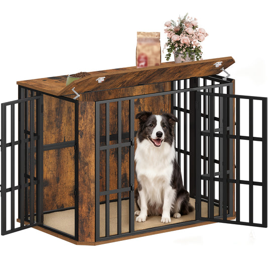 Hondenbench – Hondenkooi – Hondenhok – Hondenhuis – Dierenbench – Hout – Multi-Deursysteem – 108x66x77 cm – Vintage Bruin