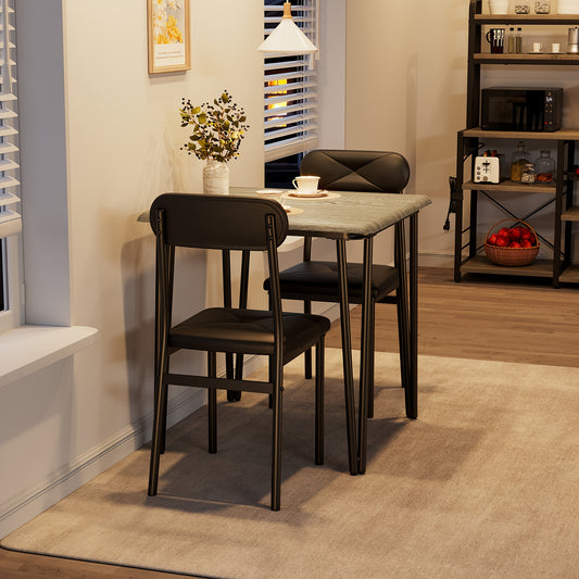 3pcs Compact Dining Table Set for 2 with Upholstered Chairs - Space-Saving Square Kitchen Table & Chairs Suitable for Small Spaces, Apartment, Studio - Modern Metal Furniture (Easy Assembly)