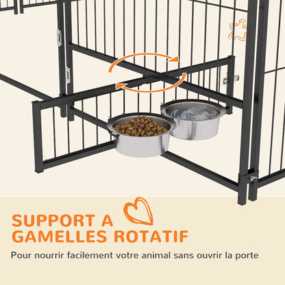 Buitenkennel Honden – Hondenren – Hondenhok – Hondenkooi – Buitenverblijf – Robuust Roestvrij Staal – Waterdicht Oxford Dak – Café Kleur – 211x211x151 cm – Veilig en Ruim