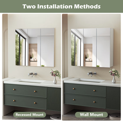 Badkamerspiegel – Spiegelkast – Wandkast – Opbergkast – Spiegelwandkast – 3 Spiegeldeuren – Verstelbare Plank – Wit – Chipboard & Glas