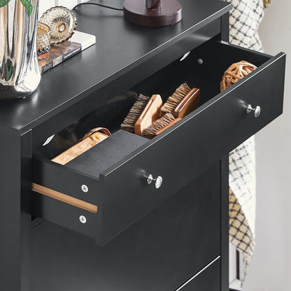 Schoenenkast – Schoenenrek – Schoenenkast – Schoenopberger – Schoenentoren – 2 Kleppen – Ingebouwde Lade – MDF – Slank Ontwerp 80x108x25 cm – Vloerbeschermers – Stijlvolle Metalen Handgrepen