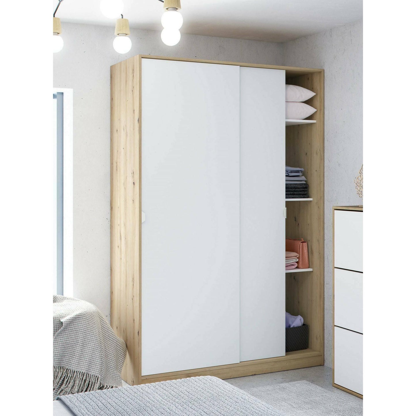 Wardrobe 2 in Front of Dnoce, Bedroom Closet, Furniture with 4 Shelves And Clothes Rail, 120X50H200 Cm, Available in 4 Colors