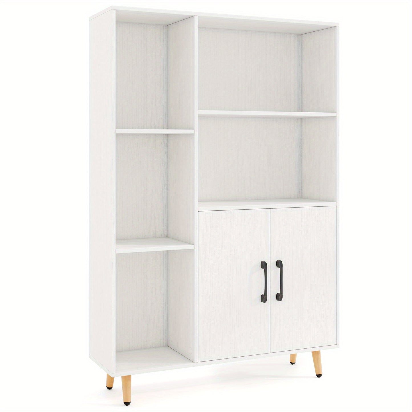 Vrijstaande Opbergkast – Kledingkast – Boekenkast – Schoenenkast – Opbergmeubel – Wit MDF Hout – 80x23,5x119 cm – Open Planken Met Deurtjes