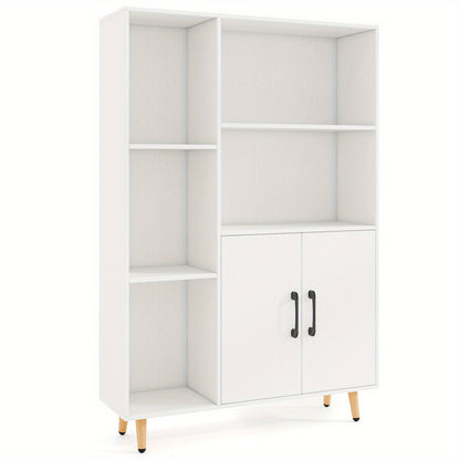 Vrijstaande Opbergkast – Kledingkast – Boekenkast – Schoenenkast – Opbergmeubel – Wit MDF Hout – 80x23,5x119 cm – Open Planken Met Deurtjes
