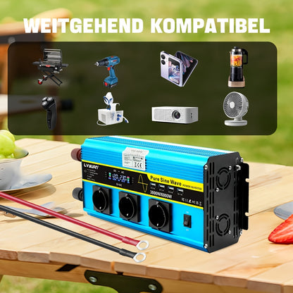 Omvormer – Spanningsomvormer – Stroomomzetter – Inverter – Converter – 3000W Vermogen – Zuivere Sinusgolf Uitgang – LCD Display & Afstandsbediening