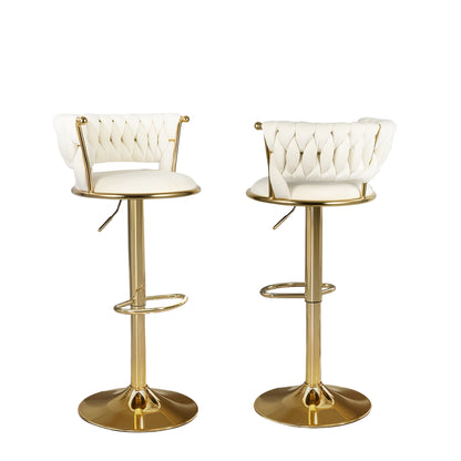 Barstoel – Barkruk – Barstoel Kruk – Barstoelen – Barkrukken Set – Verstelbare Zithoogte – 360° Draaibaar – Fluweel Groen – Gouden Metalen Frame