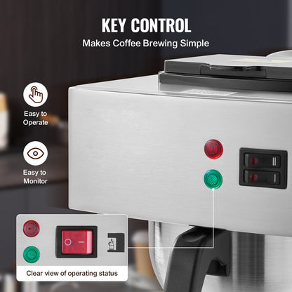Filterkoffiezetapparaat – Koffiezetter – Koffiemachine – Dripkoffiezetter – Thermoskan – 12 Kopjes Capaciteit – Roestvrijstalen Behuizing