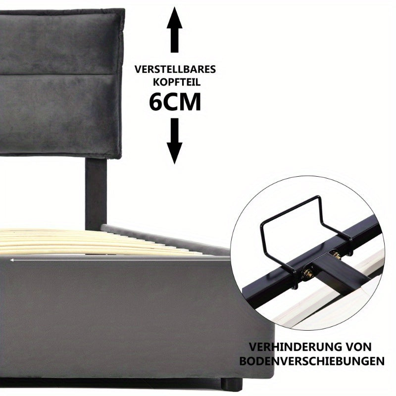 Twijfelaarbed – Tweepersoonsbed – Bedframe – Opbergbed – Bed Met Matras – Hydraulisch Hefmechanisme – Verstelbaar Hoofdbord – Metaal – 140x200 cm – Ruimtebesparend Design
