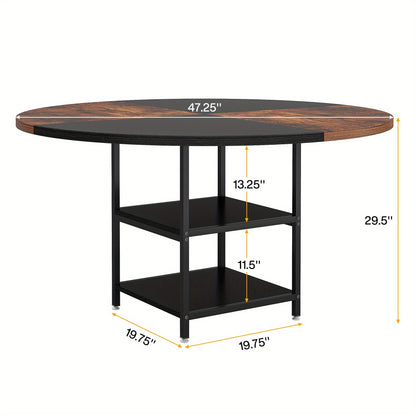 Eettafel – Dinertafel – Keukentafel – Eetkamertafel – Tafel – Extra Lang – Rond/Ovaal Design – Geschikt voor 4-6 Personen – Krasbestendig Engineered Hout – Stevige Metalen Poot