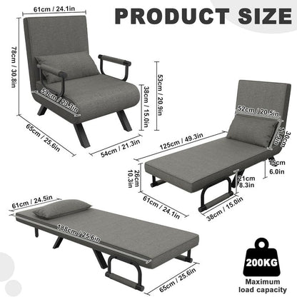 Slaapbank – Slaapstoel – Bedbank – Logeerbed – Relaxbank – 3-in-1 Multifunctioneel – Stof Linnen Bekleding – Compact Voor Kleine Ruimtes – Donkergrijs