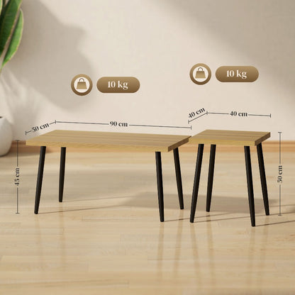 Salontafel Set – Bijzettafel – Lounge Tafel – Tafeltje – Zithoek Tafeltje – Verstelbare Hoogte – Stalen Frame Zwart