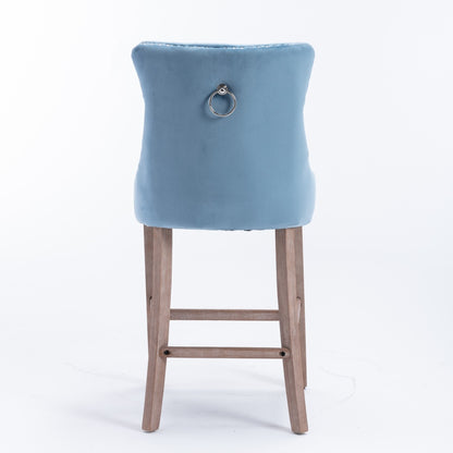 Barstoel – Barkruk – Barstoelkruk – Keukenstoel – Barstoelen – Set Van 2 – Lichtblauw Velvet – Verstelbare Zithoogte – Max 300 Kg Draagvermogen – Button-Tufted Rugleuning – Houtlook Poot
