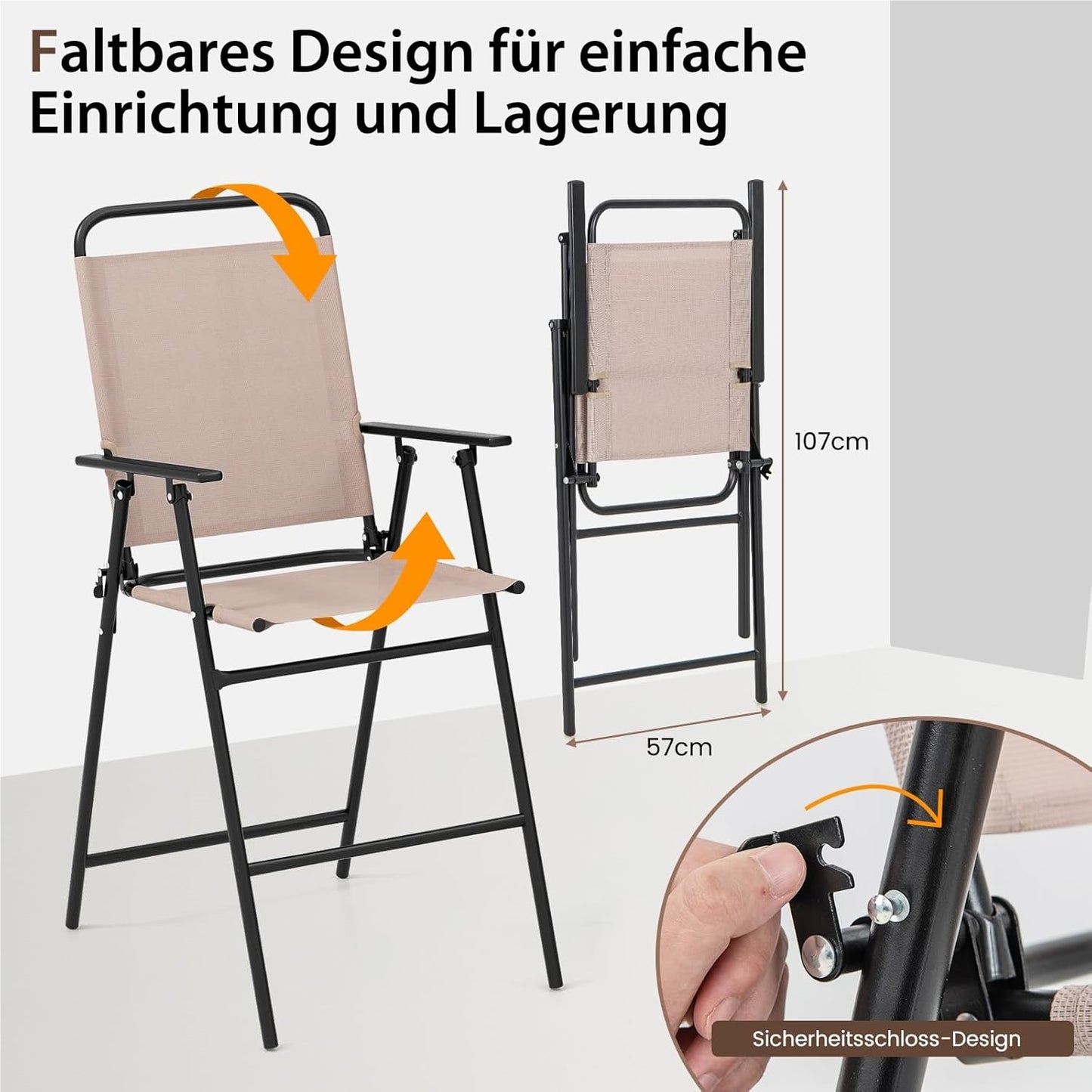 Bistro Tafelset – Balkonset – Tuinmeubelset – Zithoek – Buitentafel Met Stoelen – Gehard Glas – Inklapbare Stoelen – Weerbestendig Beige