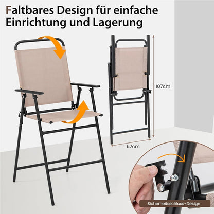 Bistro Tafelset – Balkonset – Tuinmeubelset – Zithoek – Buitentafel Met Stoelen – Gehard Glas – Inklapbare Stoelen – Weerbestendig Beige