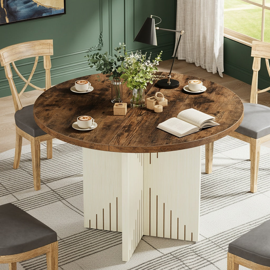 Ronde Eettafel – Eettafel Rond – Tafel Met Centrale Poot – Ronde Tafels – Keukentafel Rond – 100 cm Diameter – Stevige Kruisvoet & Krasbestendig Tafelblad