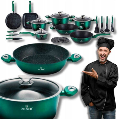 Kookset – Pannenset – Koekenpannen – Kookpannen – Pannen – Groen – Inductiegeschikt – Keramische Antiaanbaklaag