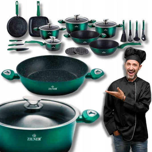 Kookset – Pannenset – Koekenpannen – Kookpannen – Pannen – Groen – Inductiegeschikt – Keramische Antiaanbaklaag