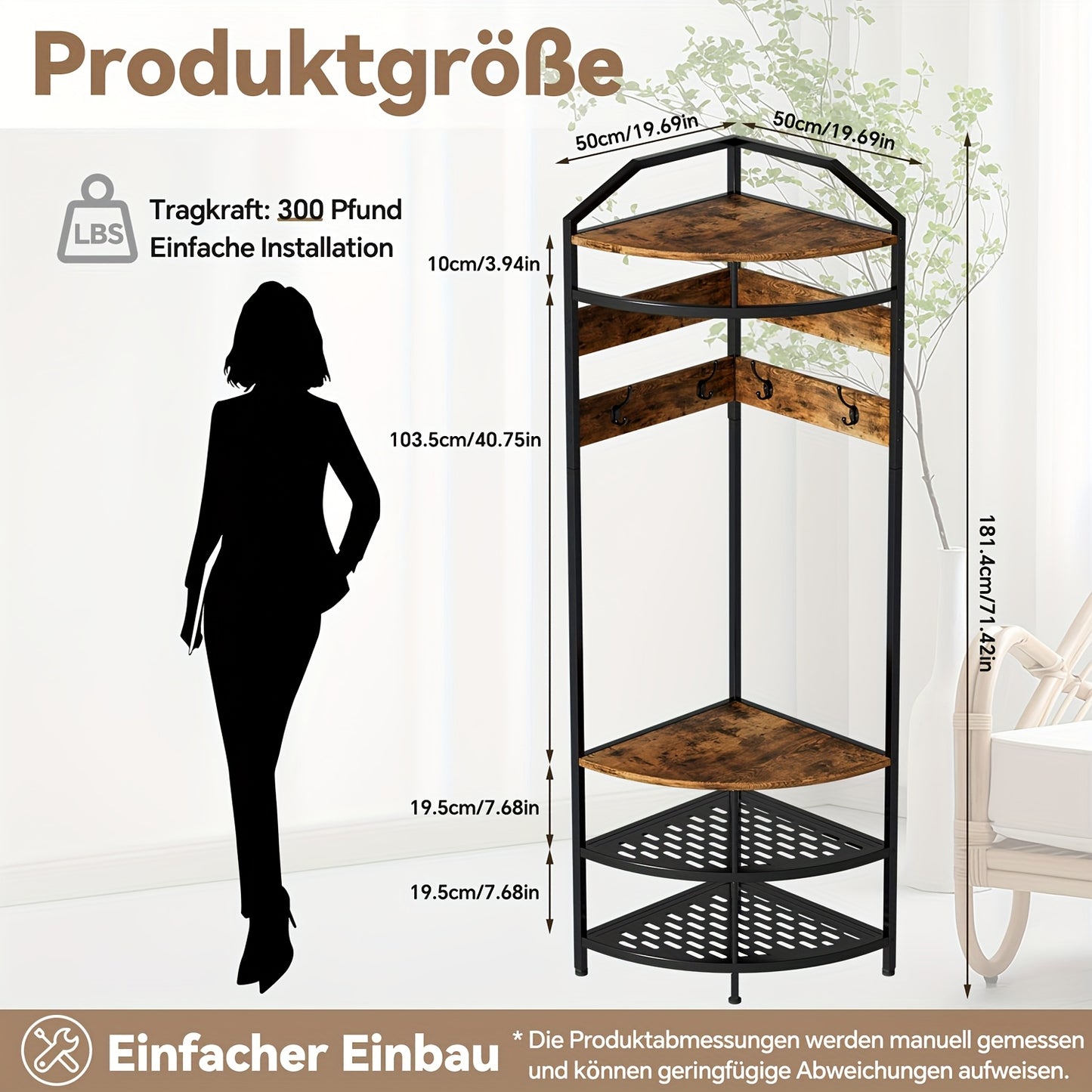 Hoekkapstok – Kapstok Hoek – Staande Kapstok – Jasrek – Halmeubel – Met Bankje en 4 Haken – Stabiel Metaal en Hout – Ruimtebesparend Design 181 cm Hoog