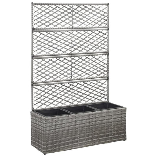 High quality flower rackRaised Trellis Bed 3 Pots 83x30x130cm Polyrattan Gray