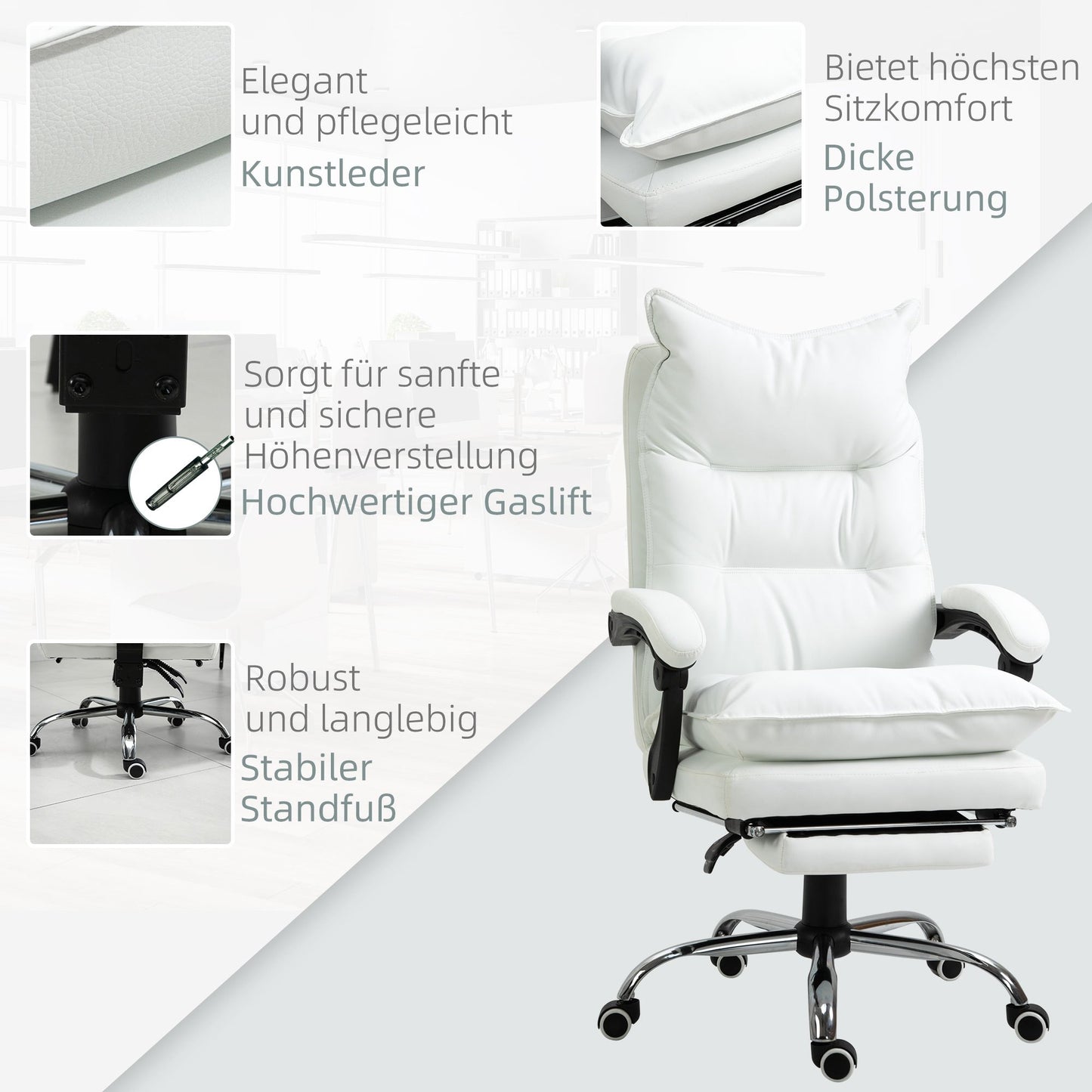 Bureaustoel – Office Chair – Draaistoel – Kantoorstoel – Gaming Stoel – Verstelbare Zithoogte – Ingebouwde Voetensteun – Kunstleer – Zwart