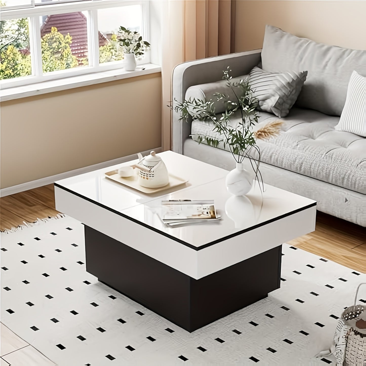Salontafel – Woonkamertafel – Bijzettafel – Koffietafel – Tafel – Uitklapbaar – Hoogglans Wit – Met 2 Lades – Ruime Opbergruimte