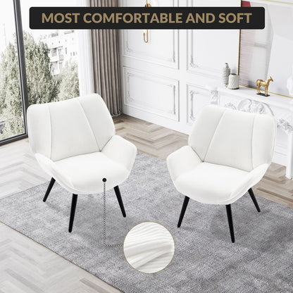 Mid-Century Armstoel – Accentstoel – Fauteuil – Leunstoel – Witte Lounge Stoel – Comfortabele Zitting – Stevige Metalen Poten