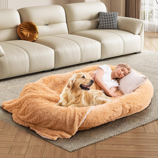Oversized Hondenbed – Hondenmand – Huisdierenbed – Orthopedisch Bed – Dierenkussen – 171x115 cm – Orthopedisch Traagschuim – Wasbare Pluche Hoes – Bruin