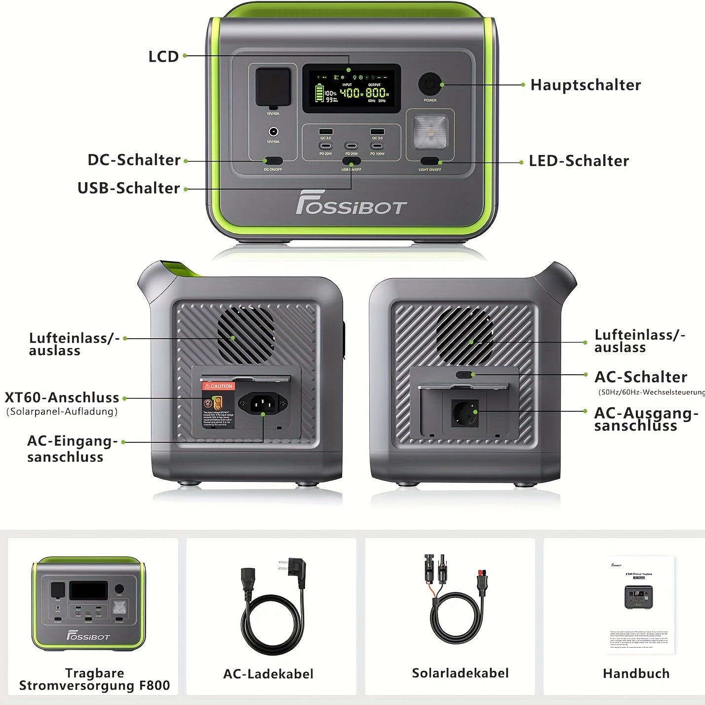 Draagbare Powerstation – Mobiele Generator – Noodstroomvoorziening – Camping Accu – Solar Generator – 512Wh Capaciteit – Snel Opladen 1,5 Uur – Lithium IJzerfosfaat Batterij – 800W AC Uitgang