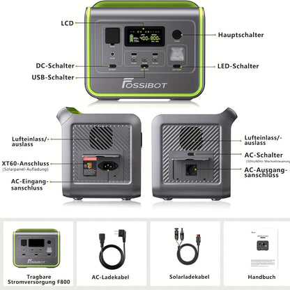 Draagbare Powerstation – Mobiele Generator – Noodstroomvoorziening – Camping Accu – Solar Generator – 512Wh Capaciteit – Snel Opladen 1,5 Uur – Lithium IJzerfosfaat Batterij – 800W AC Uitgang